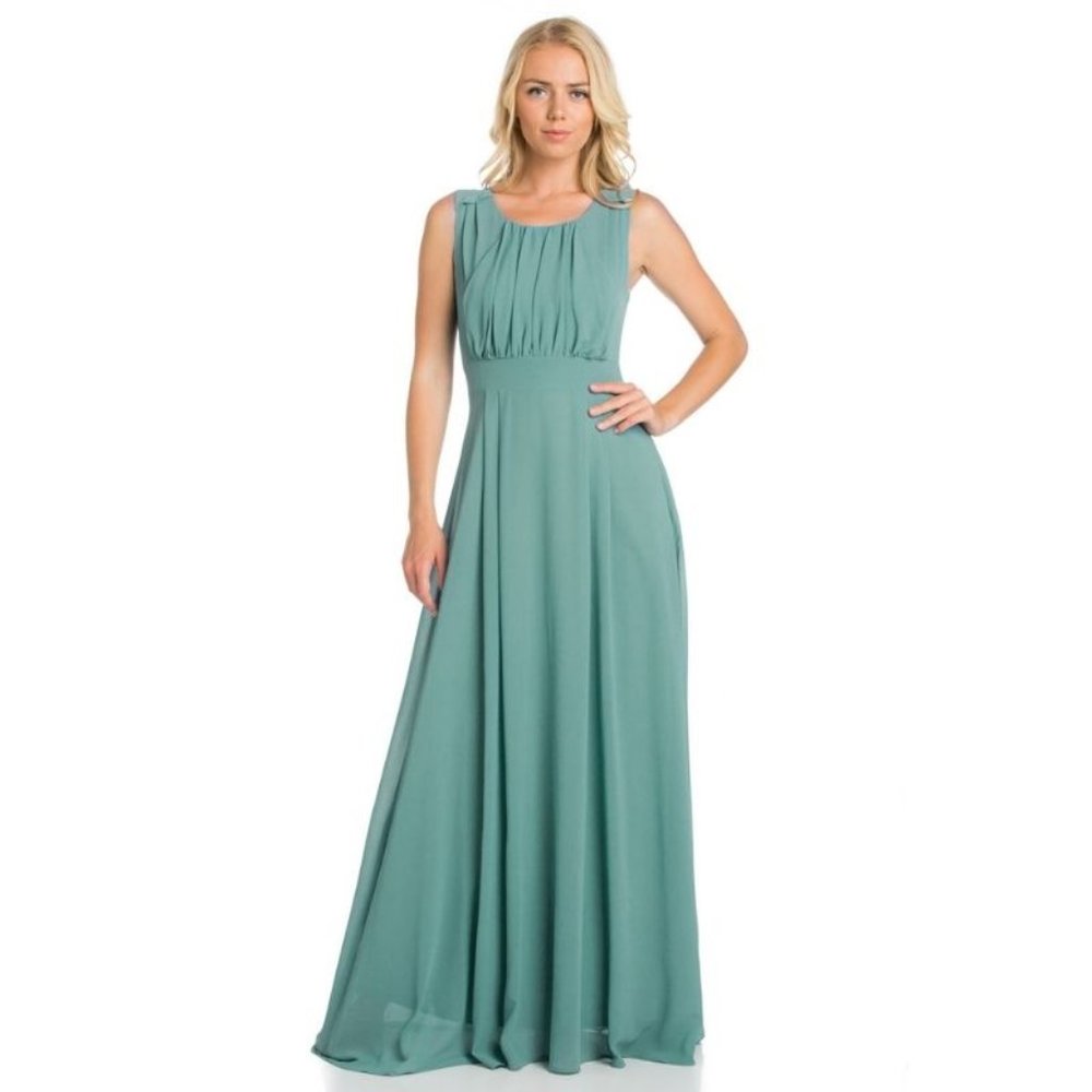 Pleated Maxi Dress Fitted Waist Style